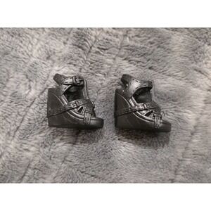 Barbie Fashionistas Fashion Fever Wedge Sandal Shoe Black Open Peep Toe‎ Cage